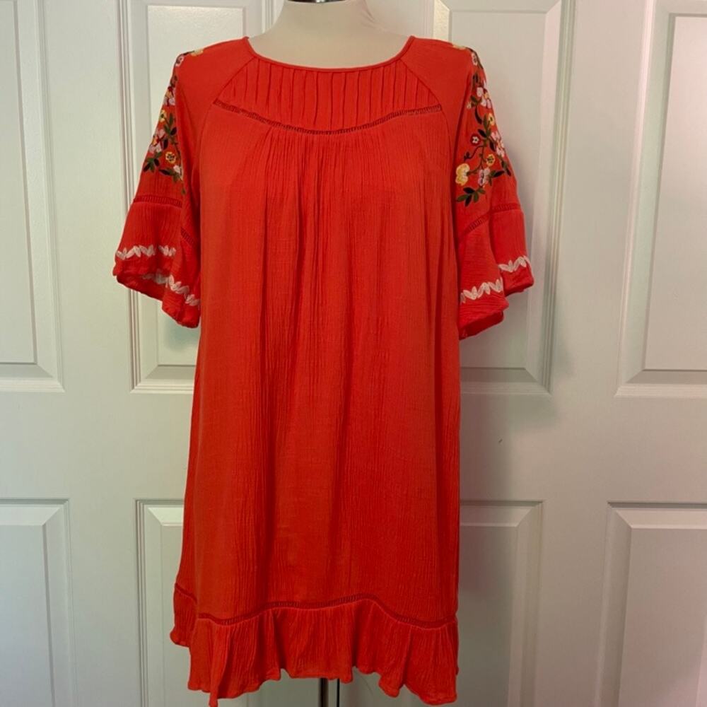 Evereve Allison Joy Boho Orange Embroidered Dress Womens Small